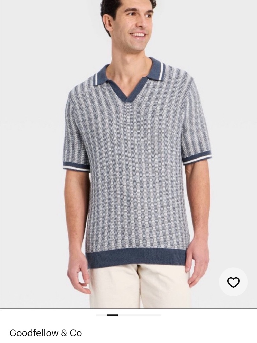 Goodfellow & Co Men’s Blue and White V-Neck Short-Sleeve Knit Sweater